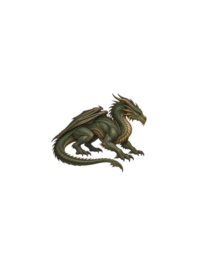 Bronze Green Crouching Dragon Tattoo clean design