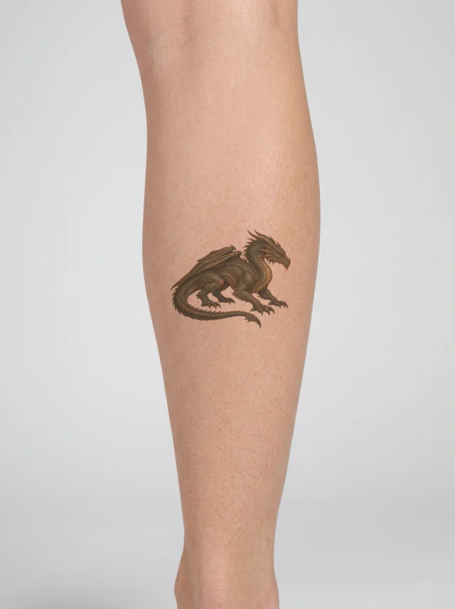 Bronze Green Crouching Dragon Tattoo on-skin preview
