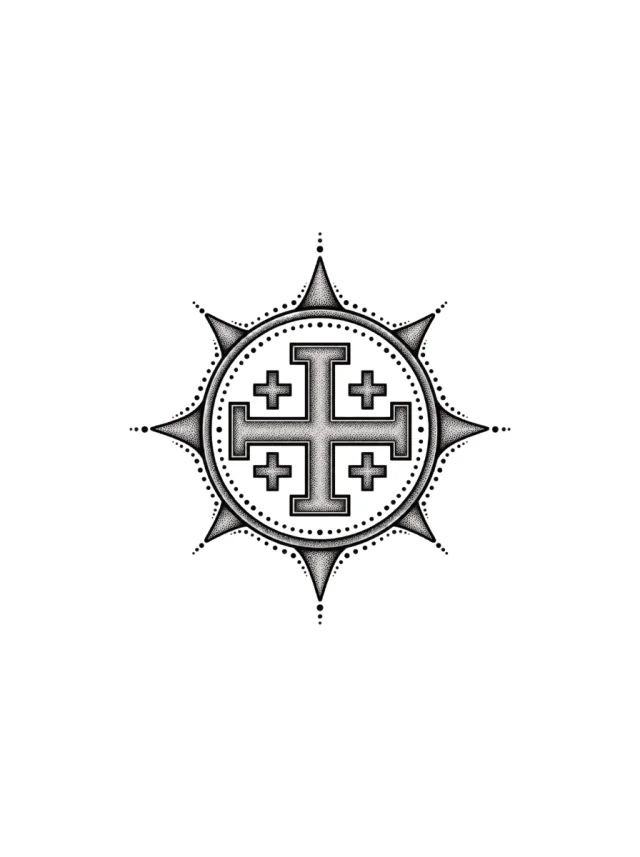 Jerusalem Cross Sunframe Tattoo clean design