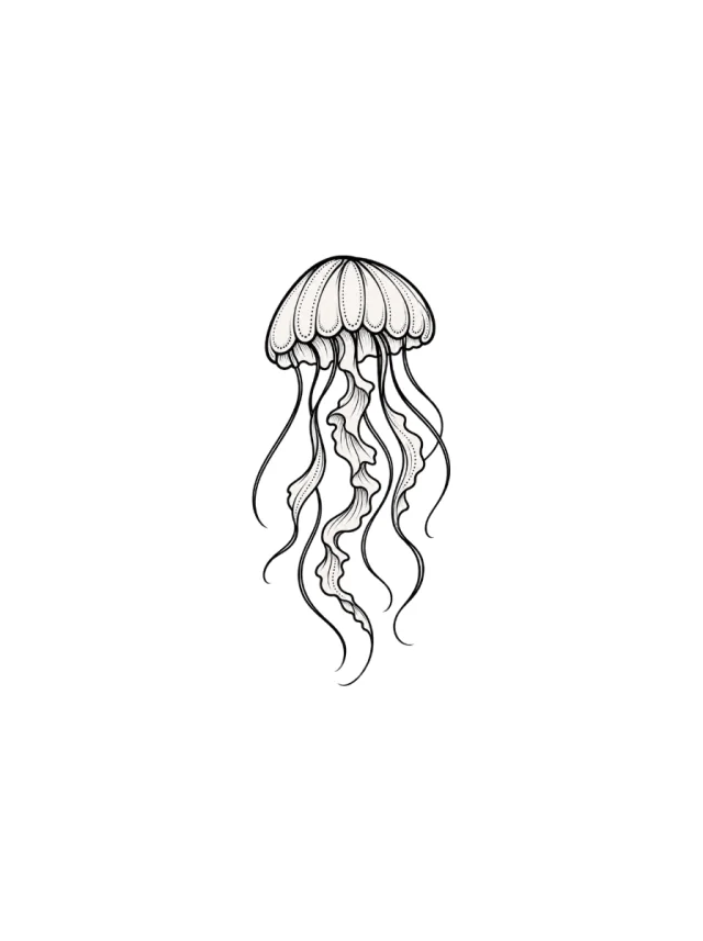 Minimal Jellyfish Silhouette with a Complete Bell and Six Readable Tentacle Groups Tattoo clean design