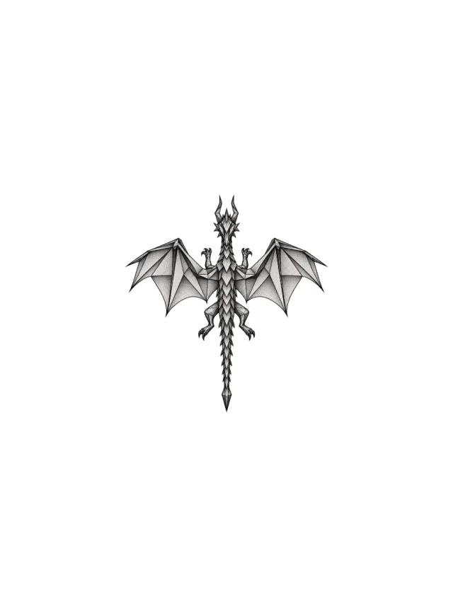 Faceted Wing Geometric Dragon Tattoo clean design