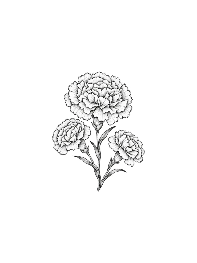 Carnation Three Bloom Cluster Tattoo clean design