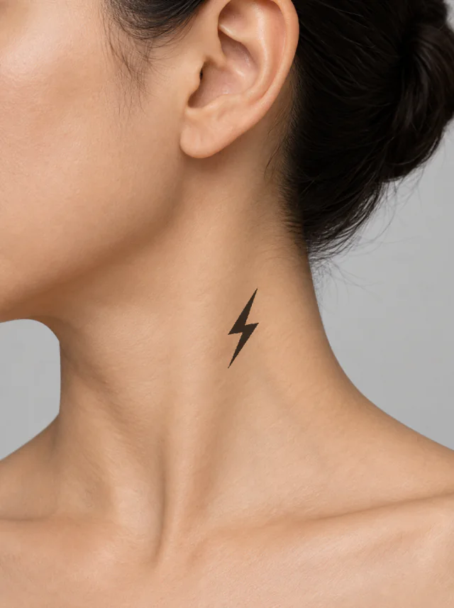 Blackwork Lightning Neck Tattoo on-skin preview