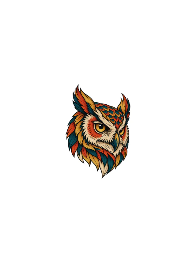 Illustrative Owl Neck Tattoo clean design