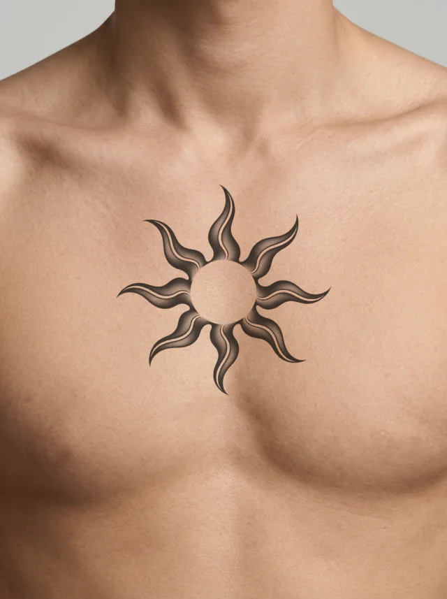 Open Flame Ornamental Sun Tattoo on-skin preview