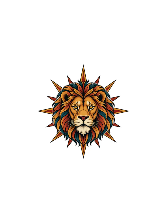 Neo-Traditional Radiant Lion Shoulder Tattoo clean design