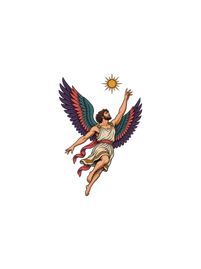 Icarus Winged Sun Arc Tattoo clean design