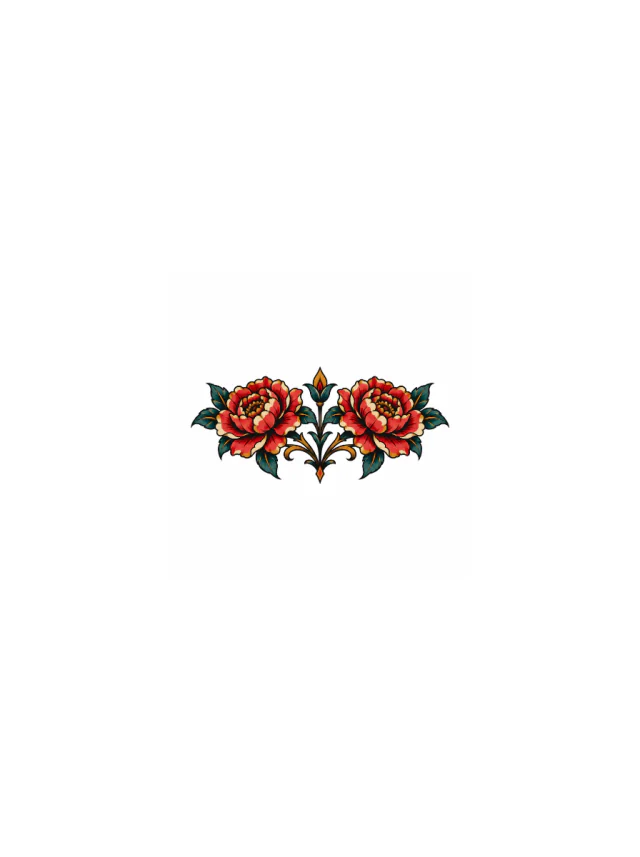 Neo-Traditional Peony Lower Back Tattoo clean design