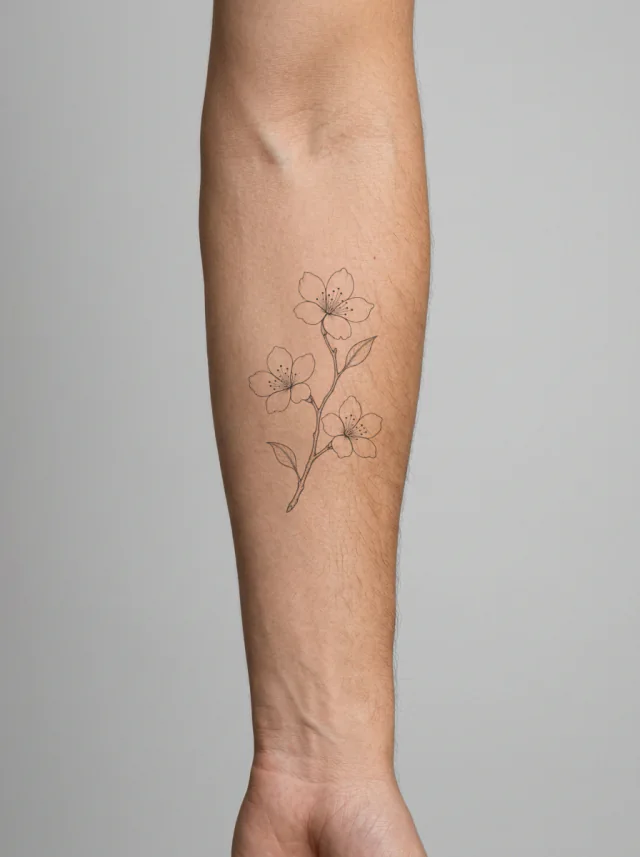 Single Cherry Blossom Sprig Tattoo on-skin preview