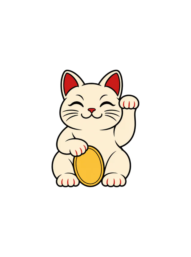 Old-School Red, Black and Gold Maneki-Neko Tattoo clean design