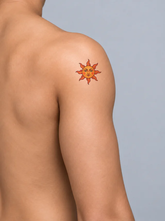 Warm Faced Old School Sun Tattoo on-skin preview