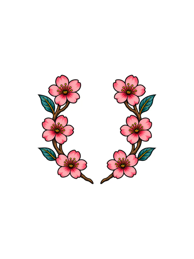 Cherry Blossom Oval Wreath Tattoo clean design