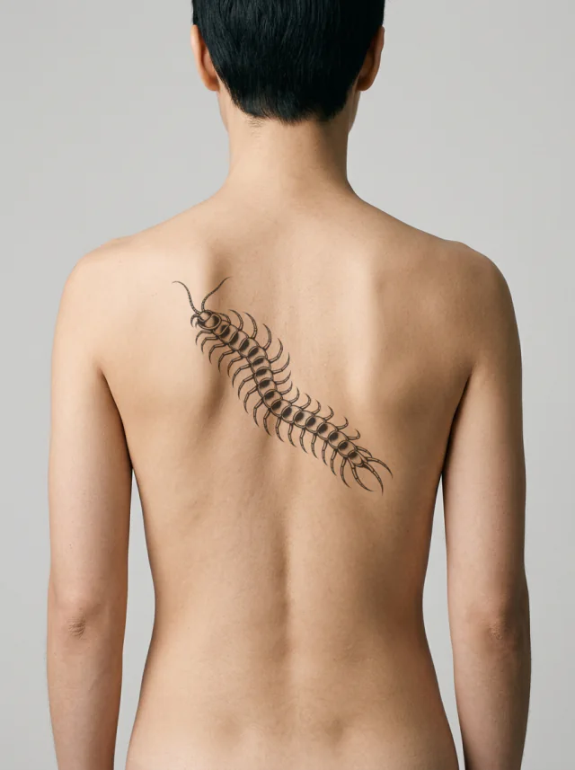 Diagonal Centipede Tattoo on-skin preview