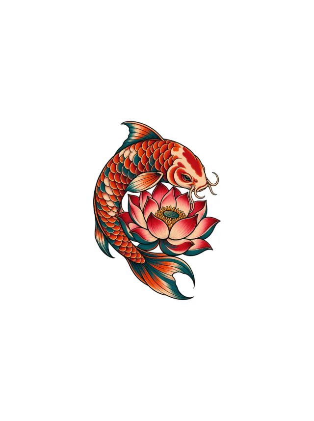 Neo-Traditional Koi and Lotus Shoulder Tattoo clean design