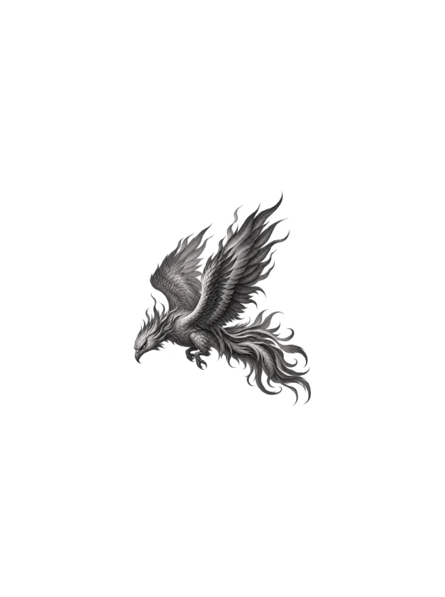 Black-and-Grey Diving Phoenix Tattoo clean design