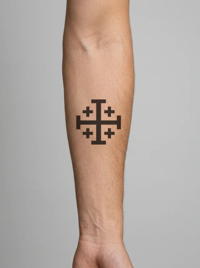 Classic Jerusalem Cross Tattoo on-skin preview