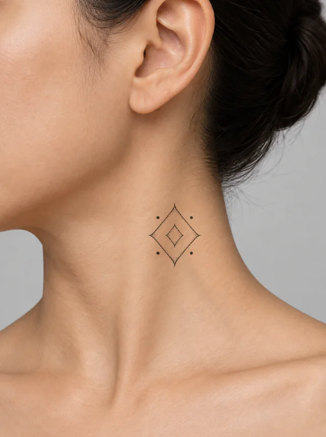 Dotwork Diamond Frame Neck Tattoo on-skin preview