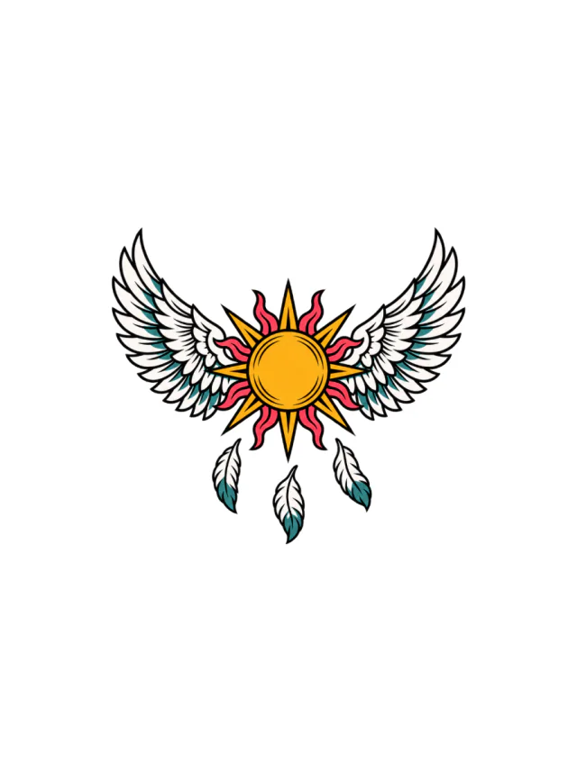 Icarus Wings and Sun Medallion Tattoo clean design