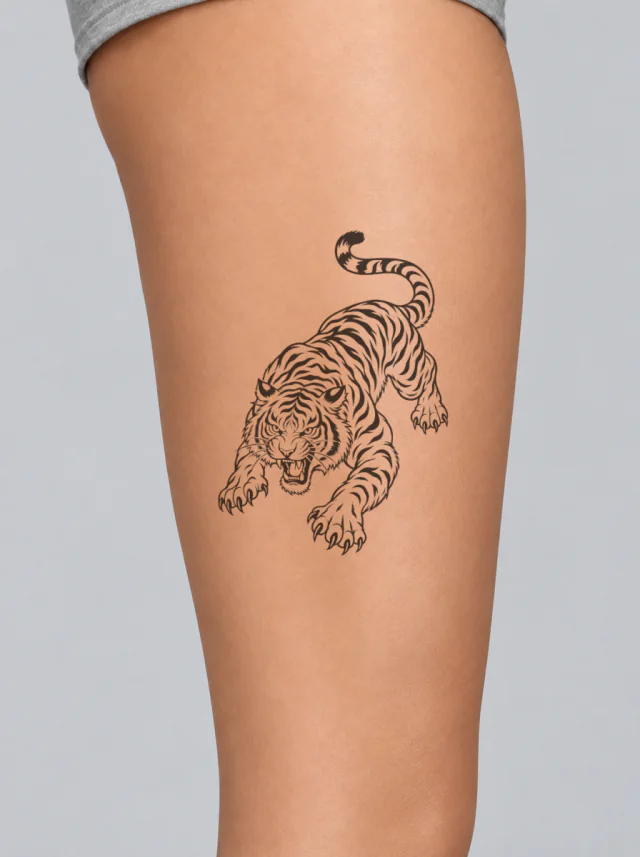 Pouncing Japanese Tiger Tattoo on-skin preview