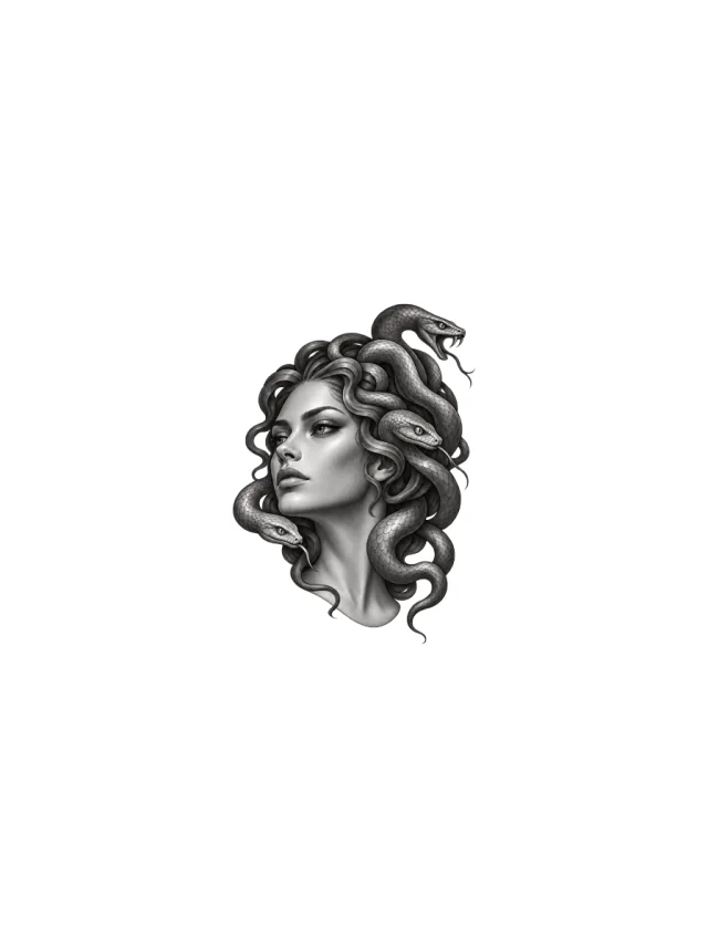 Left-Facing Three-Snake Medusa Tattoo clean design
