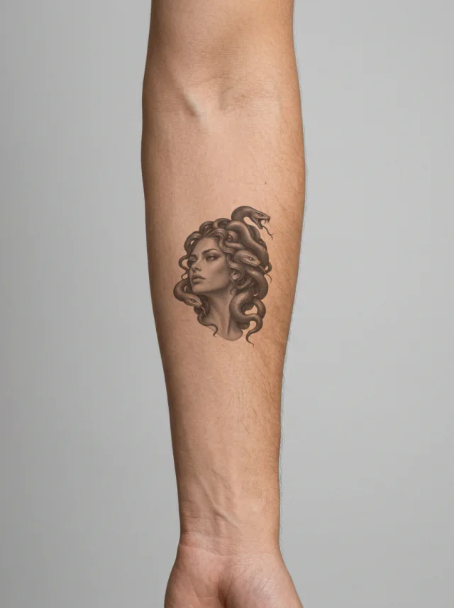 Left-Facing Three-Snake Medusa Tattoo on-skin preview