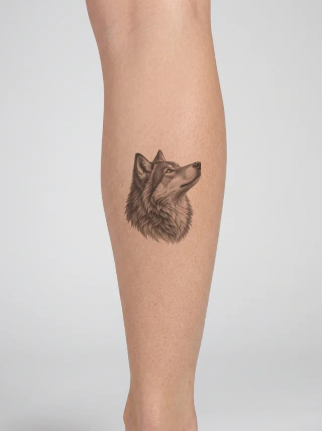 Tatuaje de lobo en la pantorrilla, en la piel