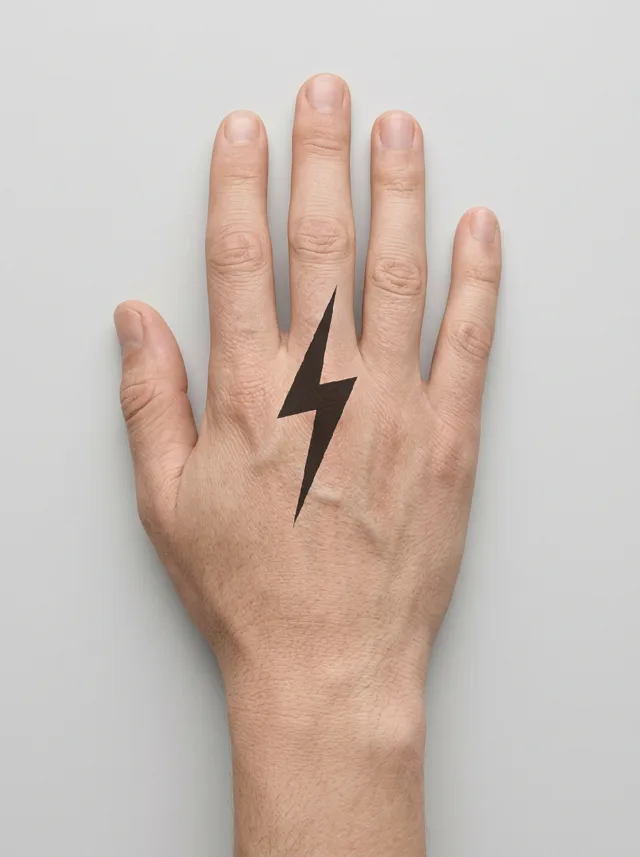 Blackwork Lightning Finger Tattoo on-skin preview