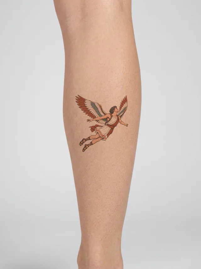 Icarus Feathered Flight Tattoo on-skin preview
