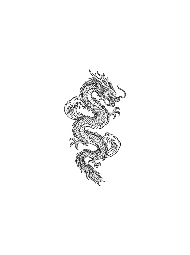 Long Japanese-Inspired Water Dragon in an S-Curve with Two Wave Crests Tattoo clean design