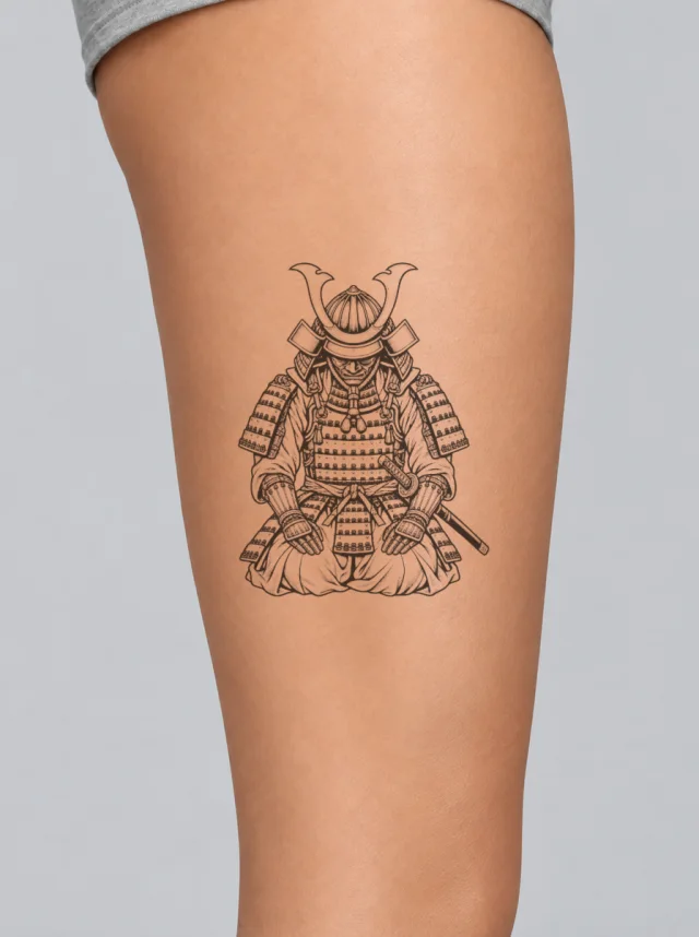 Samurai Kneeling Tattoo on-skin preview