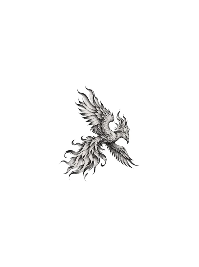 Dotwork Phoenix Calf Tattoo clean design
