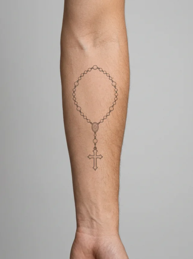 Rosary Cross Tattoo on-skin preview