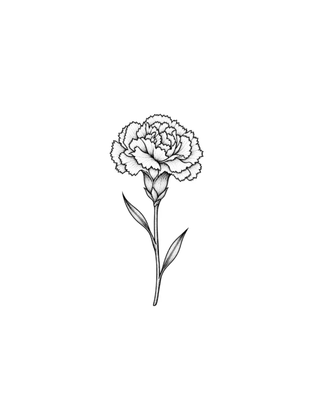 Carnation Slender Botanical Study Tattoo clean design