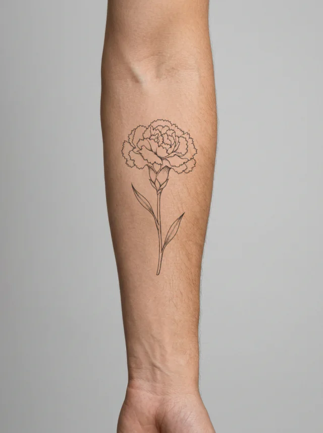 Carnation Slender Botanical Study Tattoo on-skin preview