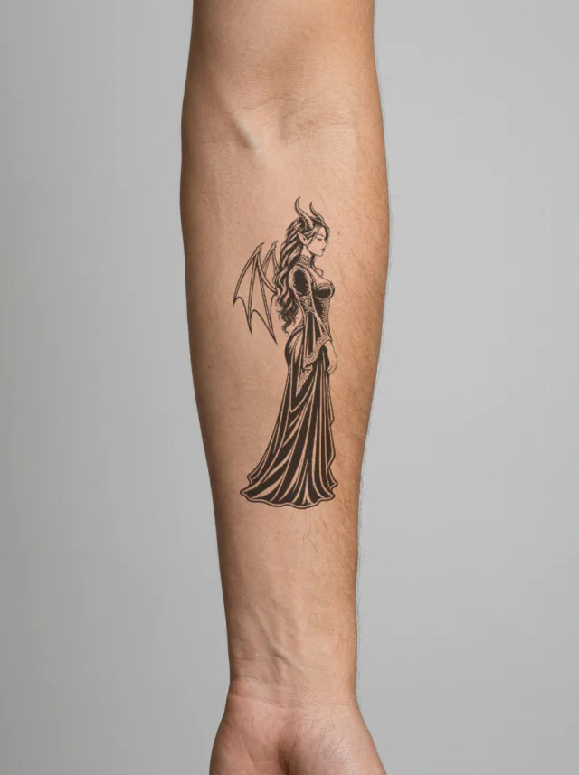 Succubus Winged Profile Tattoo on-skin preview