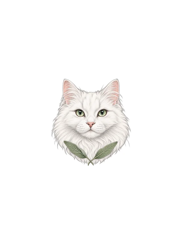 Illustrative Long-haired White Cat Tattoo clean design