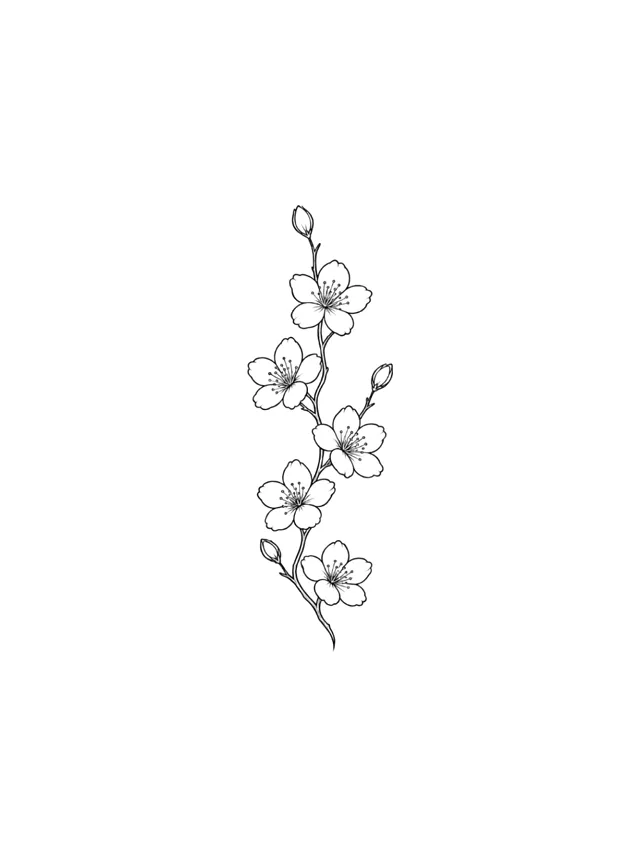 Fine Line Cherry Blossom Spine Tattoo clean design
