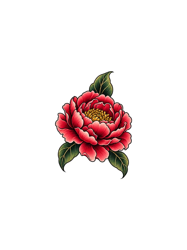 Neo-Traditional Peony Calf Tattoo clean design