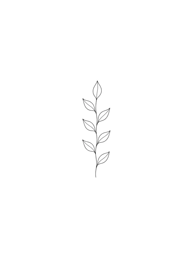 Minimalist Vertical Leaves Thigh Tattoo clean design
