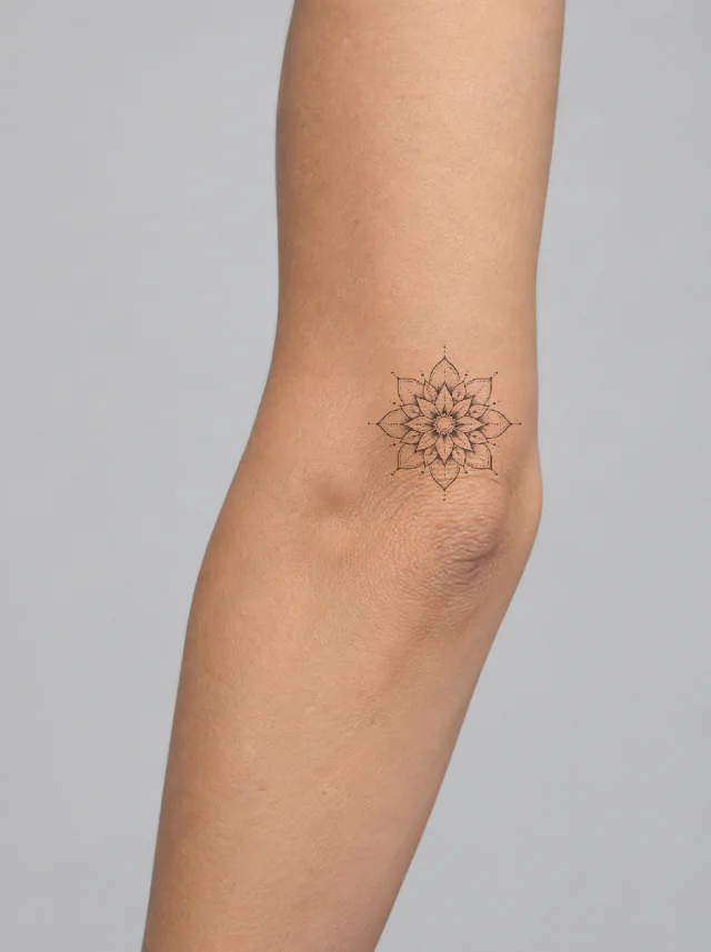 Dotwork Mandala Elbow Tattoo on-skin preview