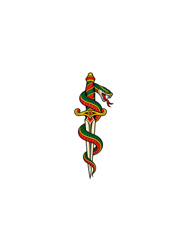 Old School Snake and Dagger Shoulder Tattoo clean design