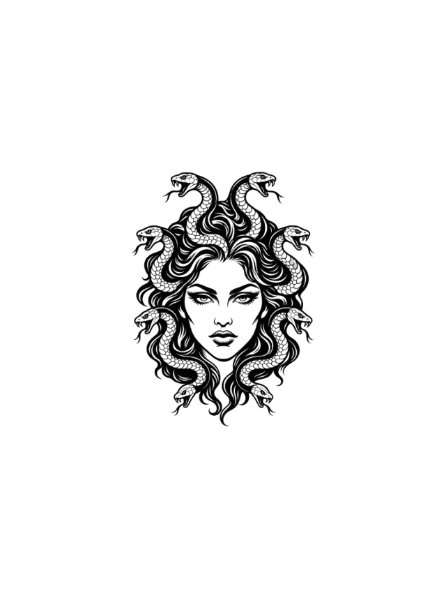 Blackwork Medusa Head Thigh Tattoo clean design