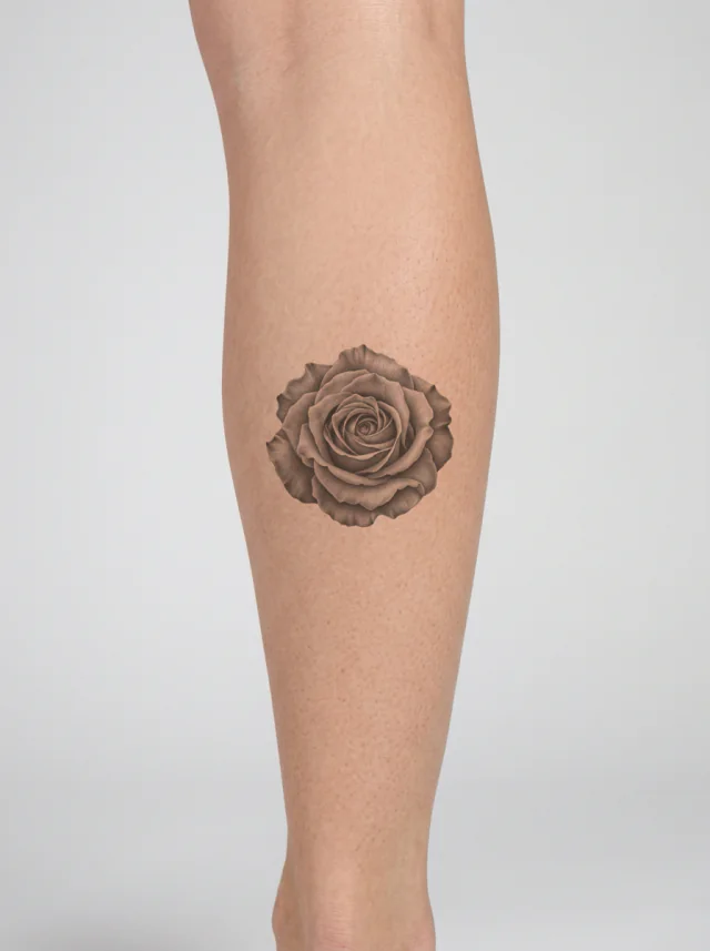 Tatuaje de rosa en la pantorrilla, en la piel