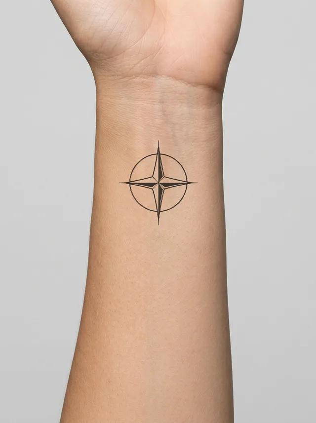 Fine Line Compass Inner Wrist Tattoo on-skin preview