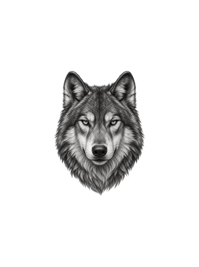 Tatuagem de lobo no braço, desenho limpo