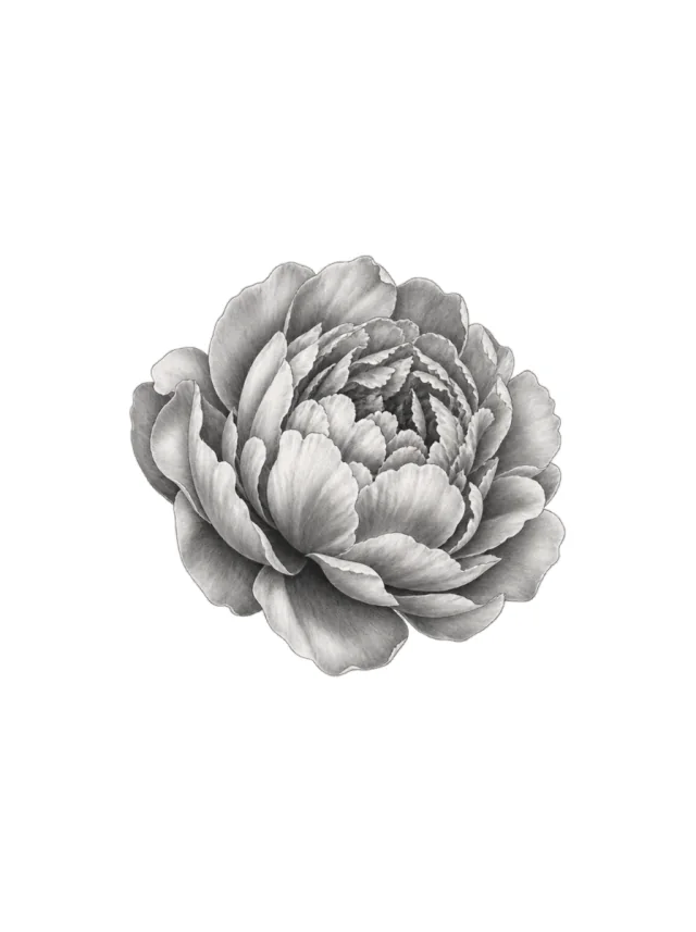 Tatuagem de peônia na panturrilha, desenho limpo