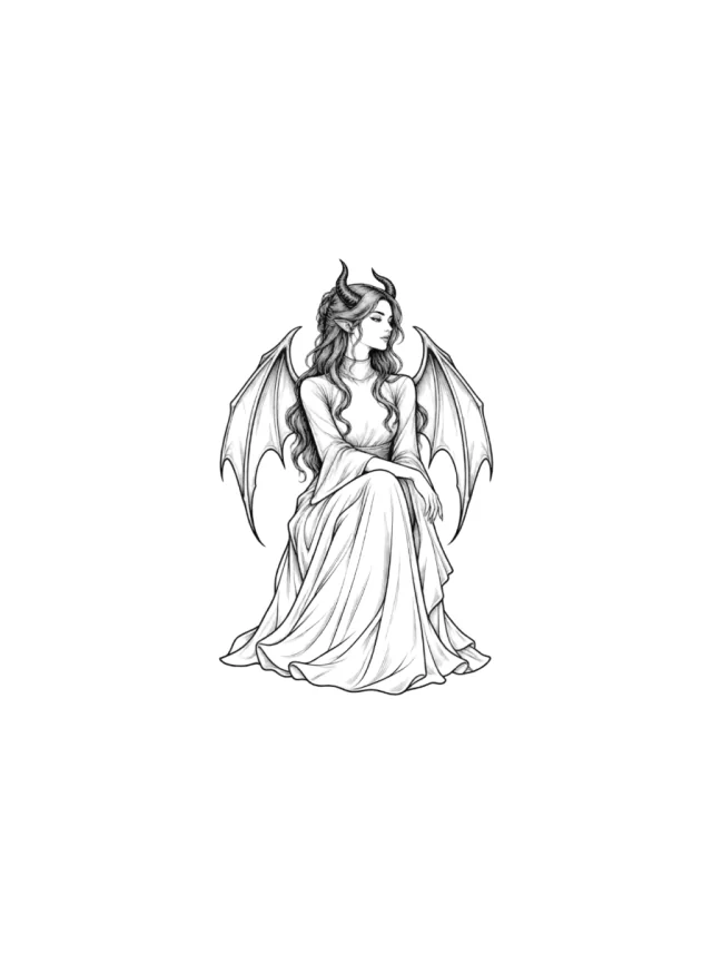 Succubus Seated Guardian Tattoo clean design