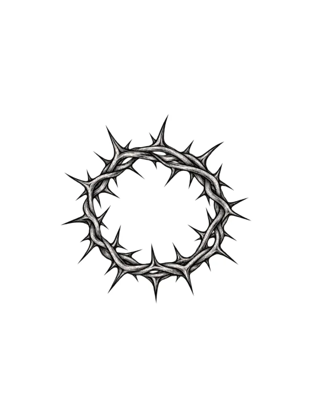 Fine-Line Crown of Thorns Forming a Compact Wrist-Sized Ring Tattoo clean design