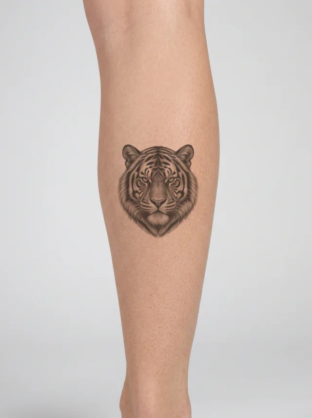 Tatuaje de tigre en la pantorrilla, en la piel