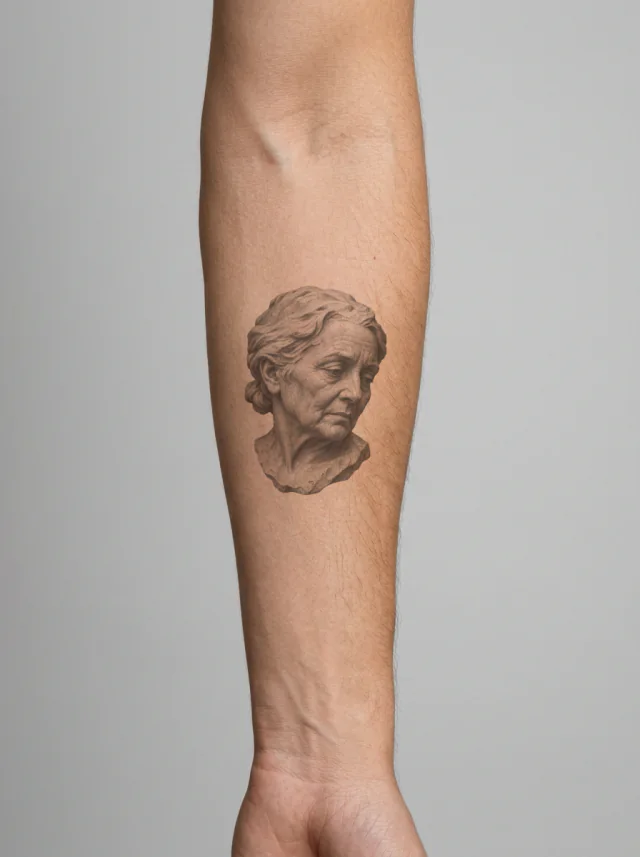 Tatuagem de escultura no braço, aplicada na pele